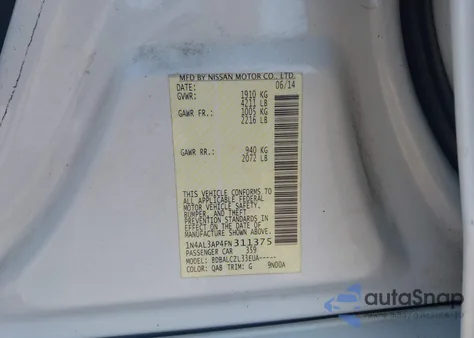 2015 Nissan Altima 2.5/2.5 S/2.5 Sl/2.5 Sv z USA, uszkodzony, nr VIN 1N4AL3AP4FN311375